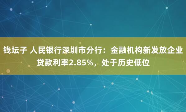 钱坛子 人民银行深圳市分行：金融机构新发放企业贷款利率2.85%，处于历史低位